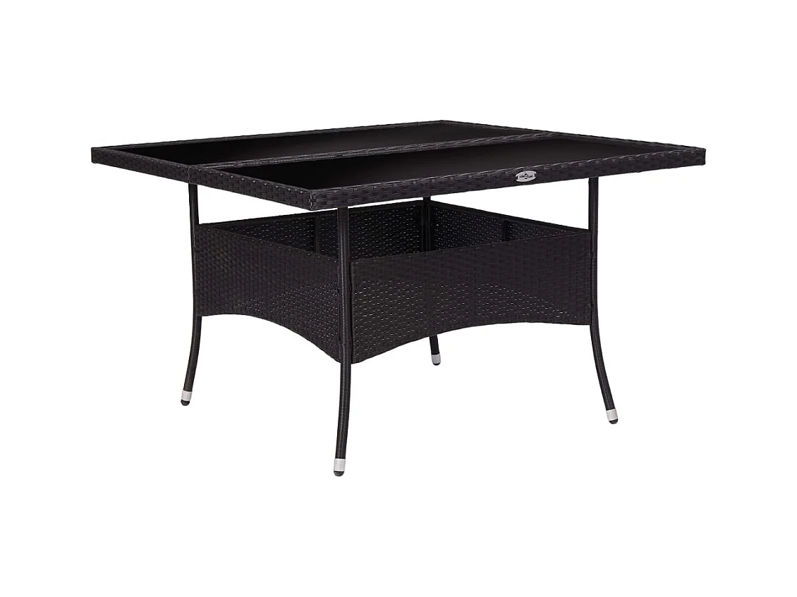 Zwarte eettafel voor buiten, geweven hars en glas