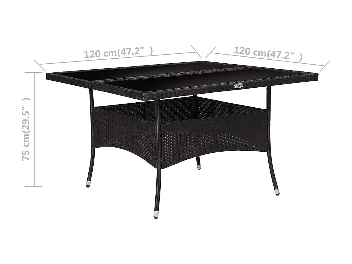 Tavolo da pranzo da esterno nero, resina intrecciata e vetro