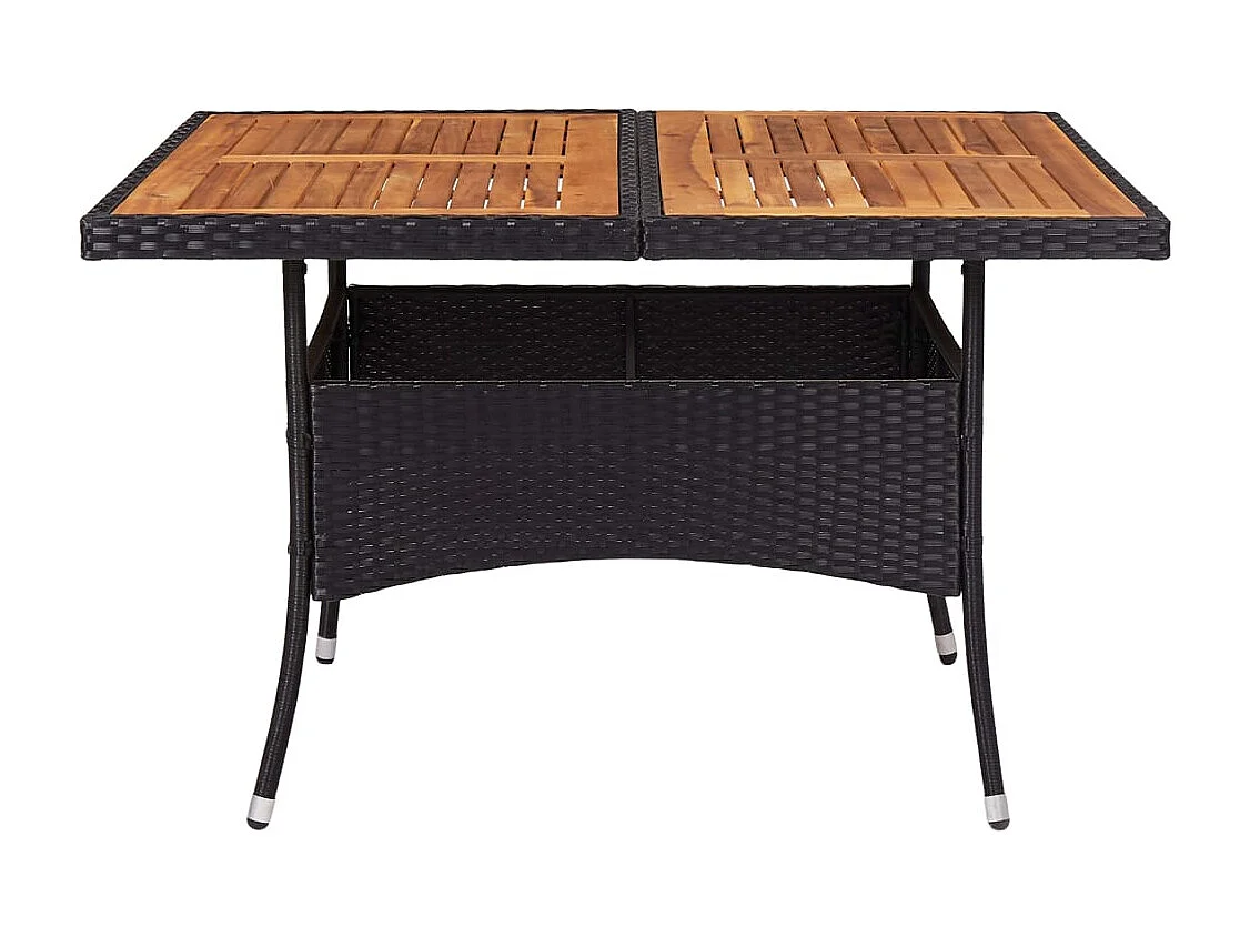 Tavolo da esterno nero in resina intrecciata e legno massello di acacia