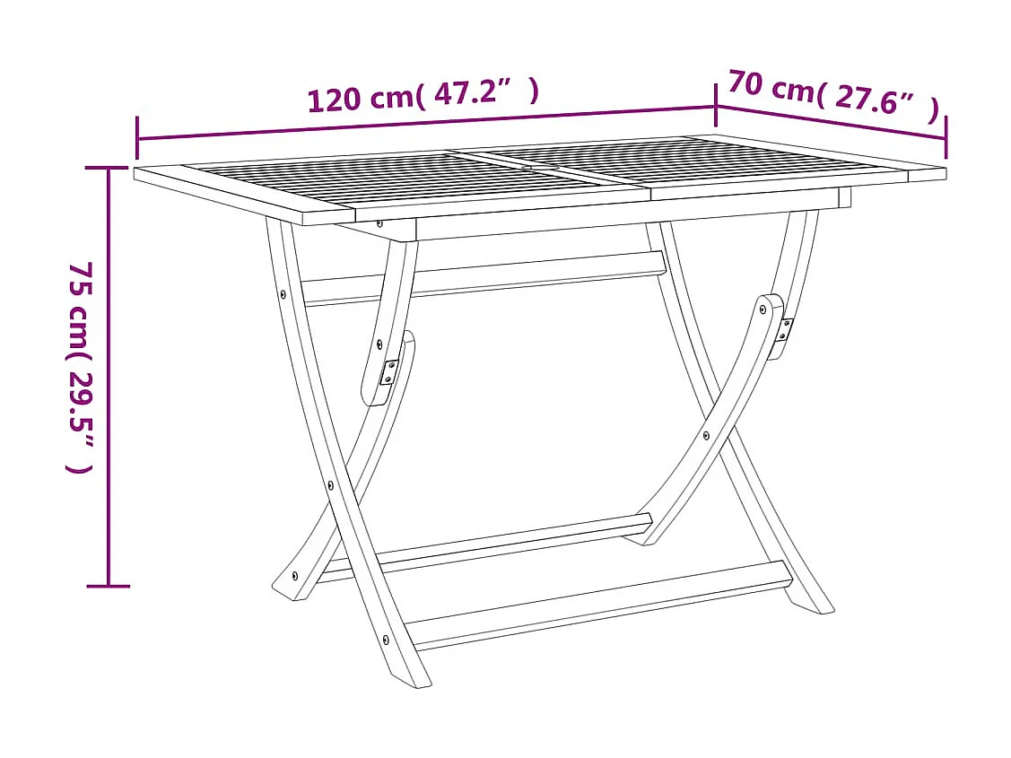 Table pliable de jardin 120x70x75 cm bois d'acacia solide
