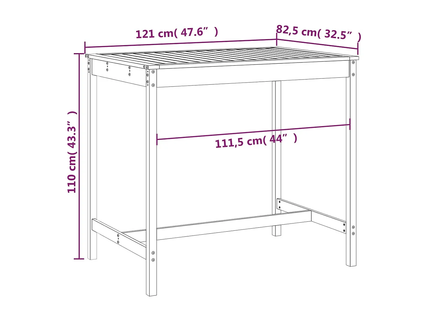 Tavolo da giardino 121x82,5x110 cm in legno massello di abete Douglas