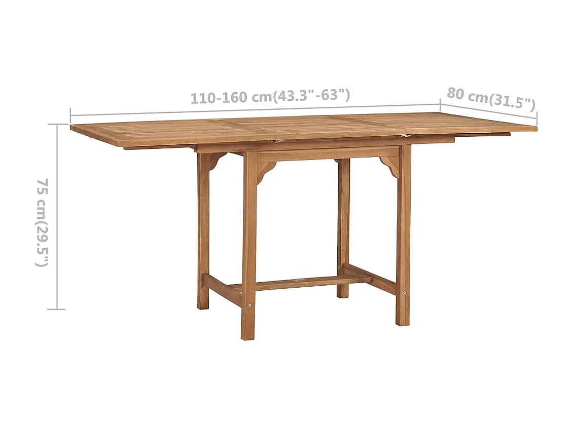 Uitschuifbare tuintafel (110-160)x80x75 cm Massief teakhout