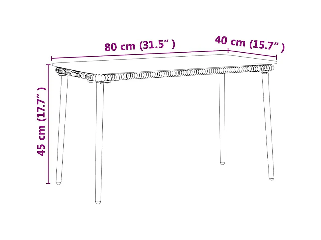 Table de Jardin Noir 80 x 40 x 45.5 cm Poly rotin