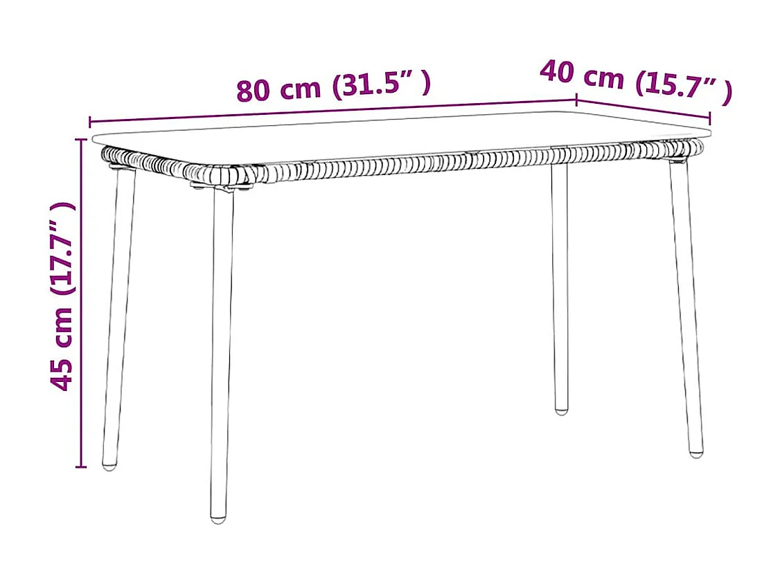 Table de Jardin Noir 80 x 40 x 45.5 cm Poly rotin