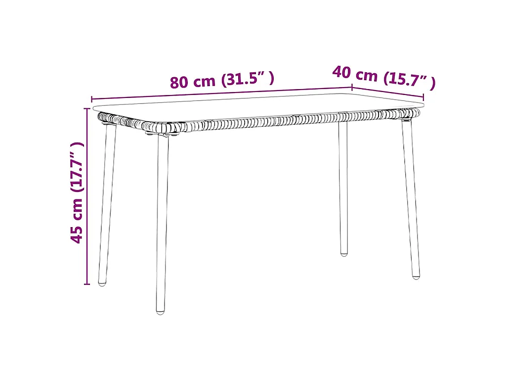 Tavolo da giardino nero 80 x 40 x 45,5 cm in polyrattan