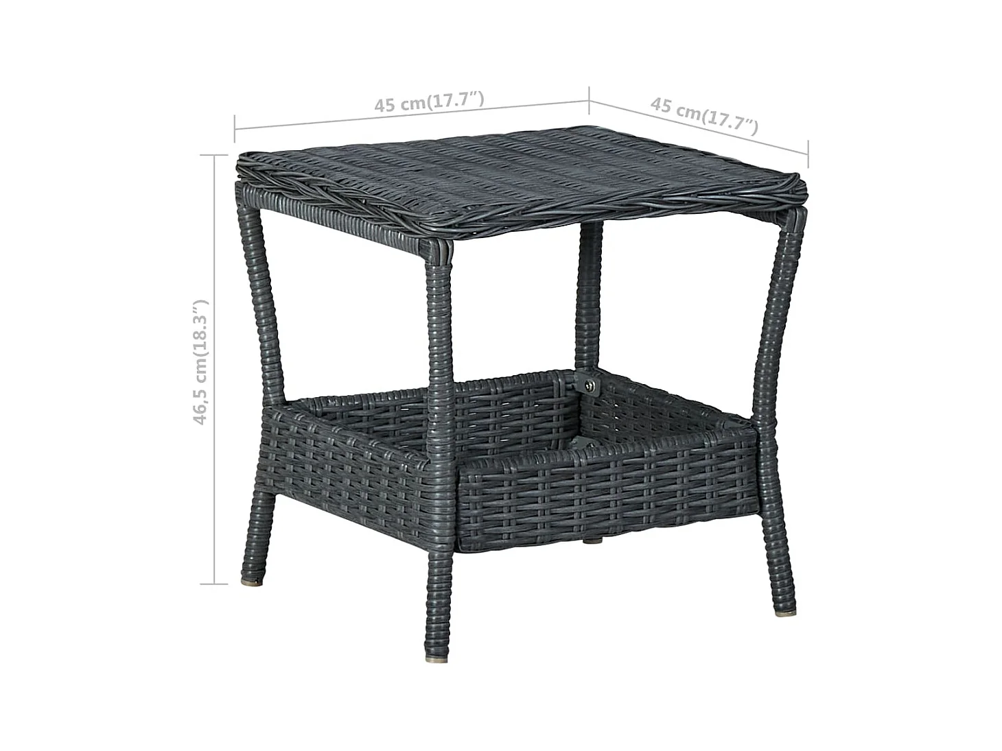 Donkergrijze tuintafel 45x45x46,5 cm van kunstharsriet