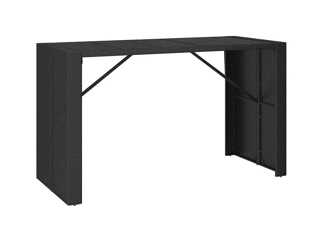 Mesa de bar con tapa de cristal negro 185x80x110 cm ratán sintético