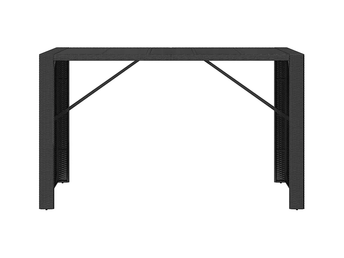 Mesa de bar con tapa de cristal negro 185x80x110 cm ratán sintético