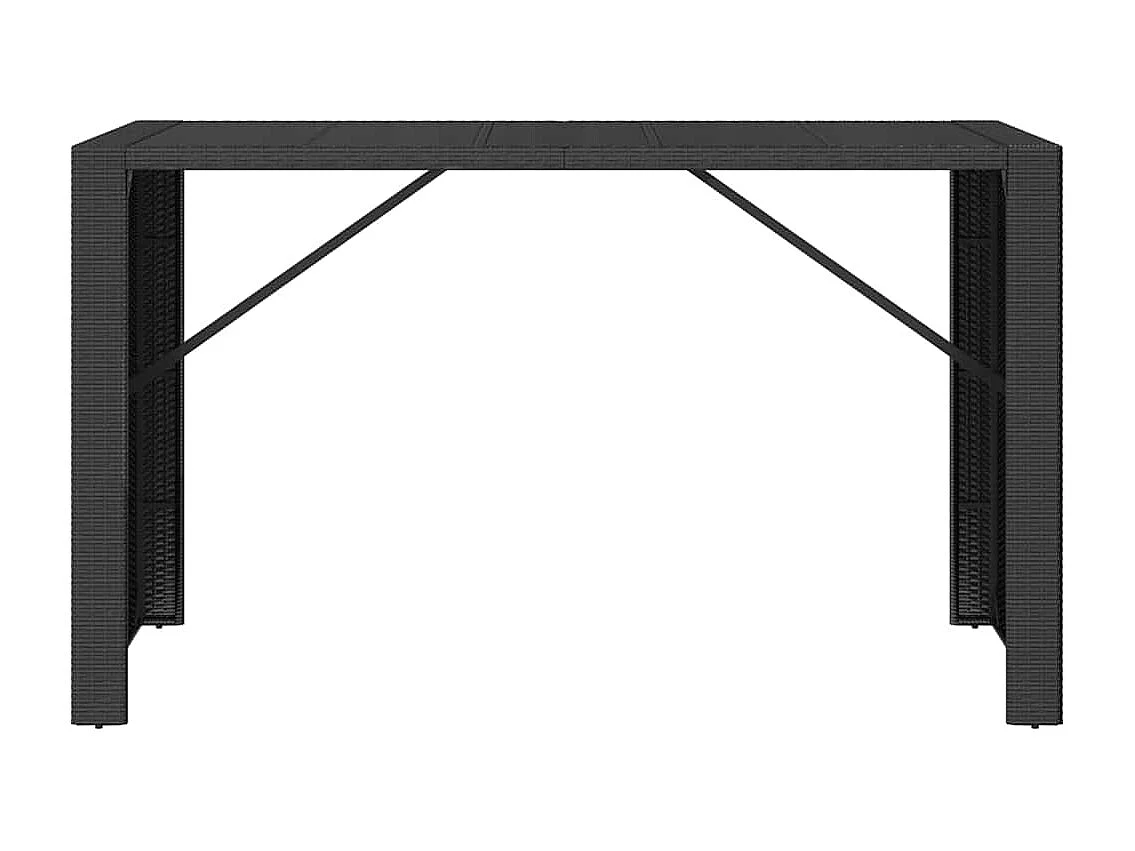 Mesa de bar con tapa de cristal negro 185x80x110 cm ratán sintético