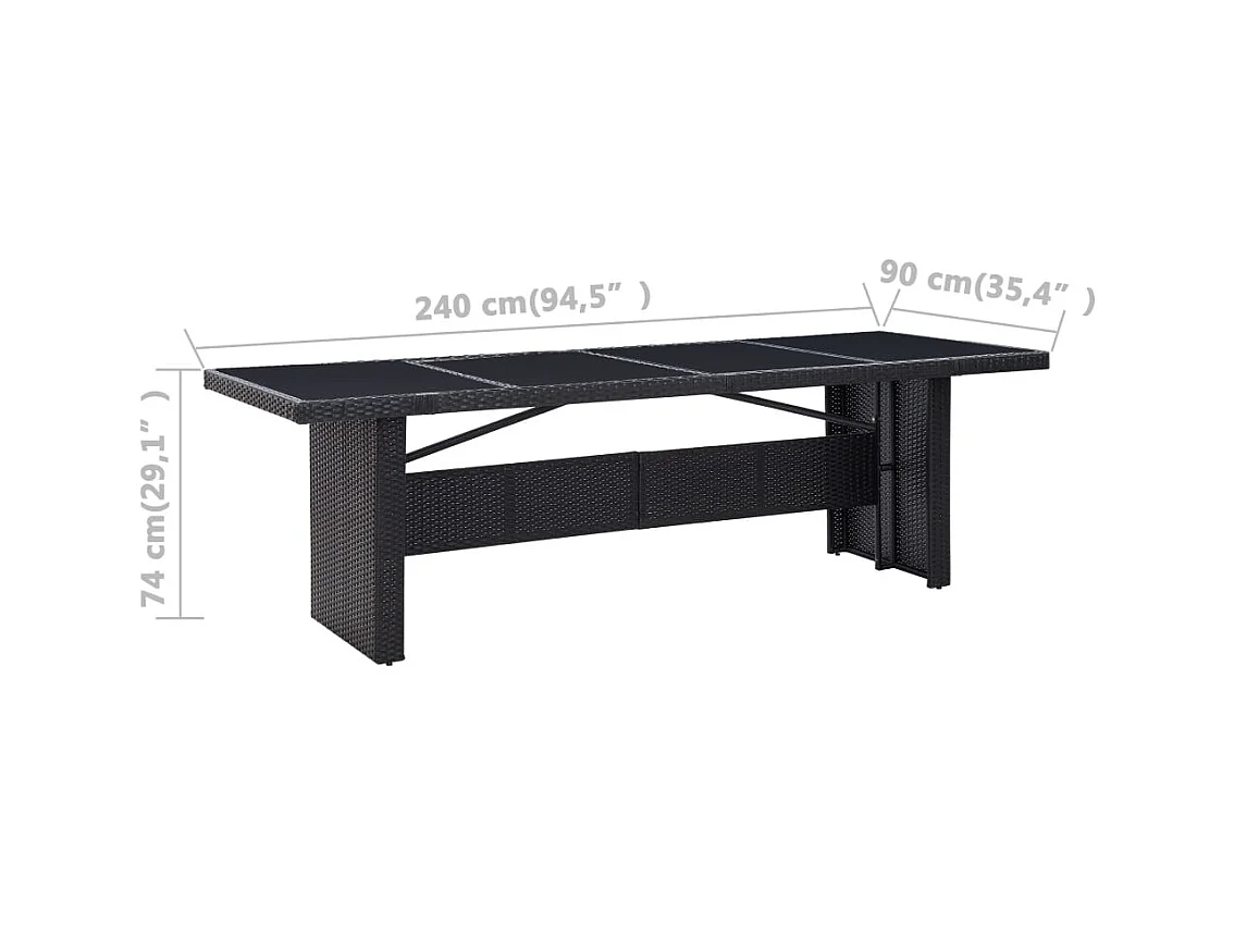 Zwarte tuintafel 240x90x74 cm Geweven hars en glas