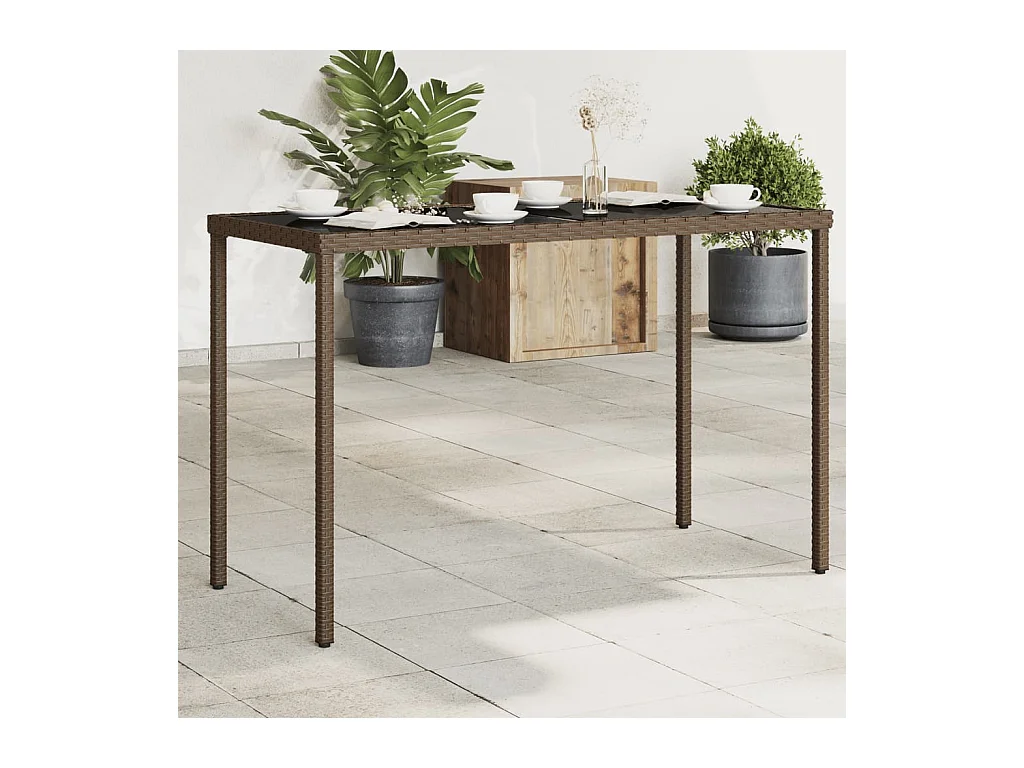 Tuintafel met bruin glazen blad 115x54x74 cm polyrotan