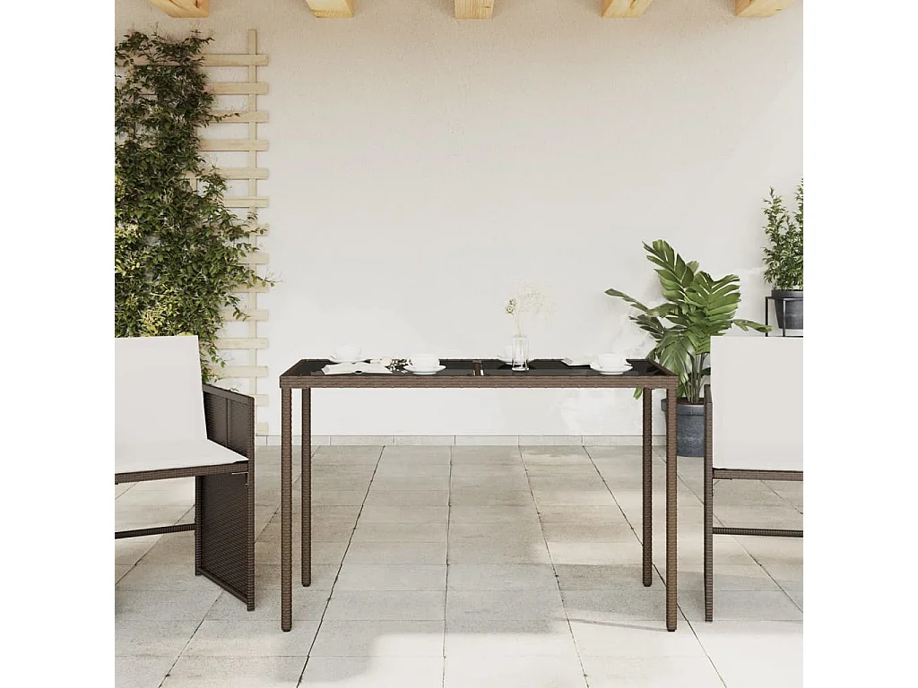 Mesa de jardín con tablero de cristal marrón 115x54x74 cm ratán sintético