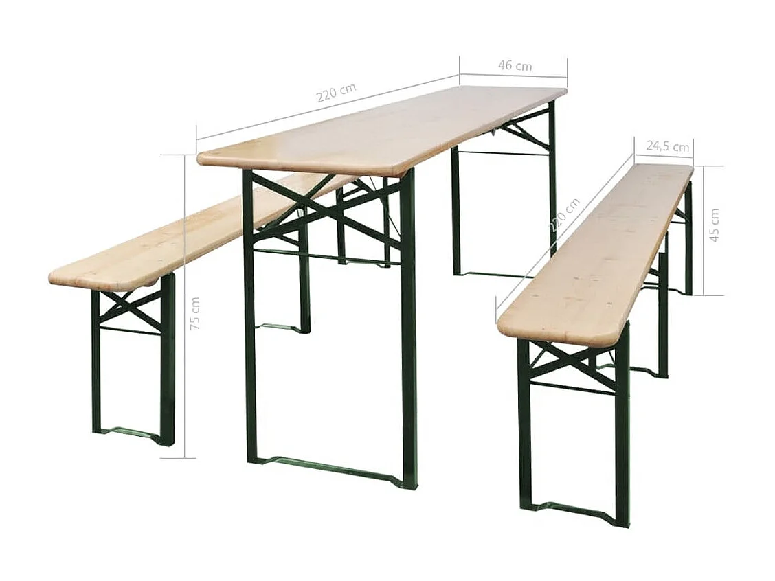 Tavolo da brasserie pieghevole con 2 panche 220 cm Legno di abete