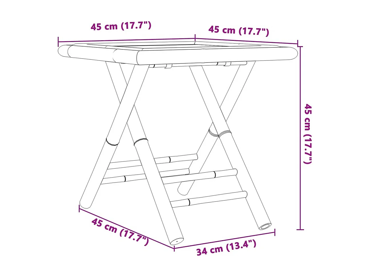 Opvouwbare tuintafel 45x45x45 cm bamboe