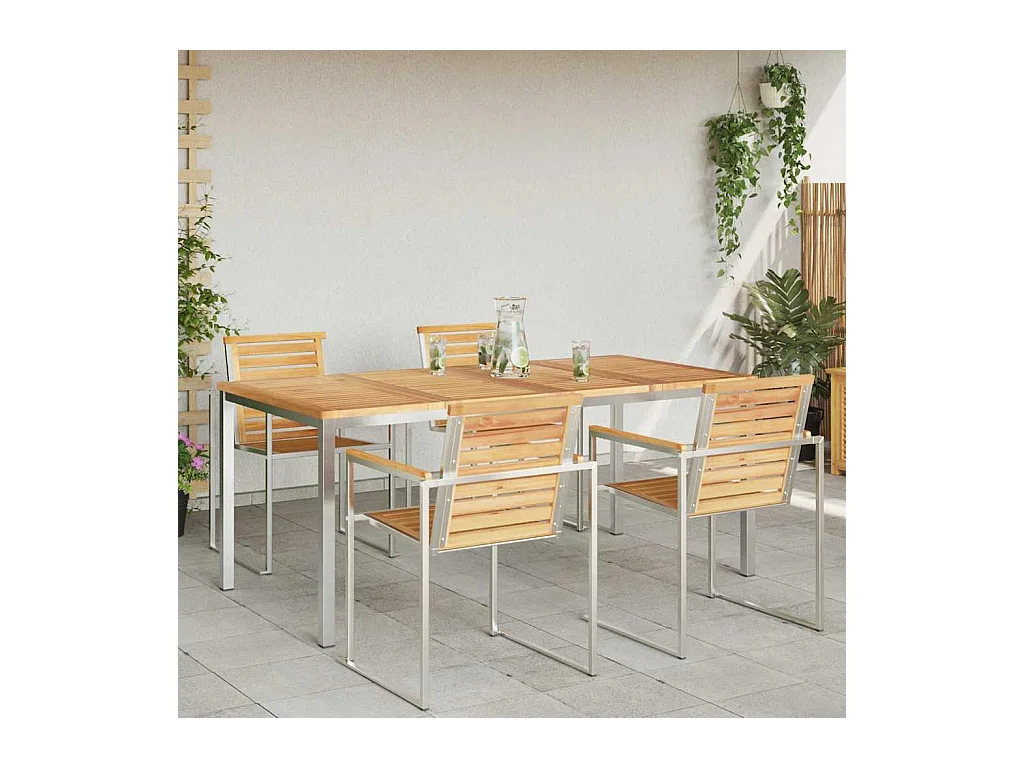 Table à manger d'extérieur Marron Bois de teck solide