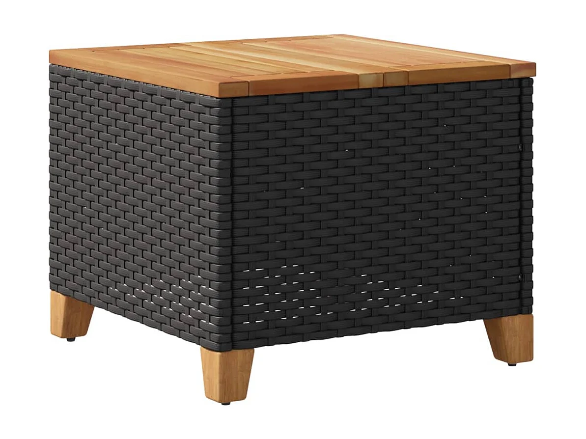 Mesa de jardín negra 45x45x37 cm resina trenzada y madera de acacia