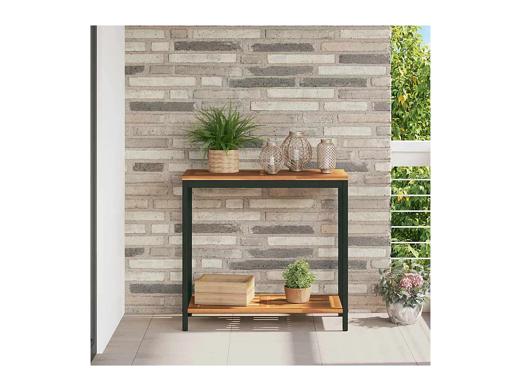 Table de jardin avec stockage Naturel et noir 80 x 35 x 75 cm