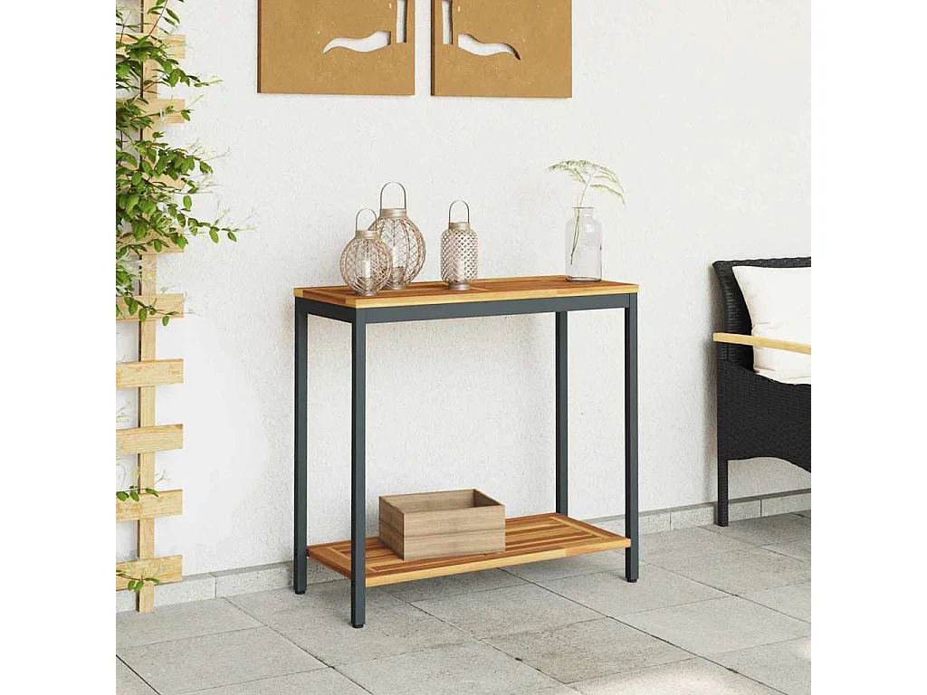 Table de jardin avec stockage Naturel et noir 80 x 35 x 75 cm