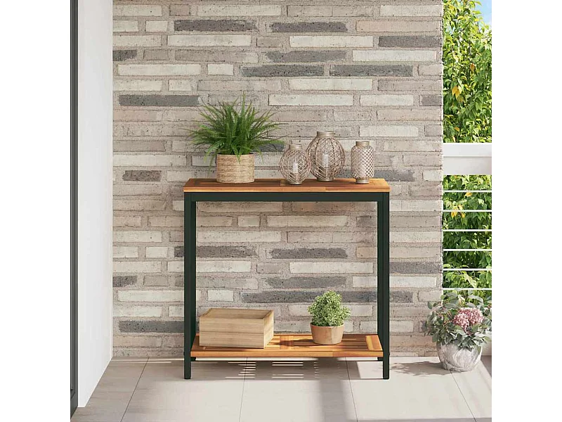 Table de jardin avec stockage Naturel et noir 80 x 35 x 75 cm