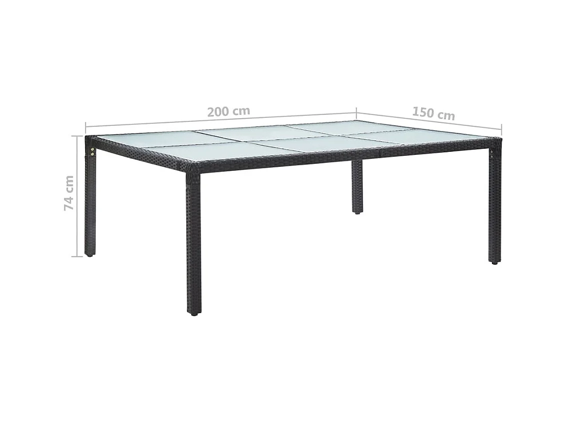Mesa de comedor exterior Negra 200x150x74 cm Mimbre de resina