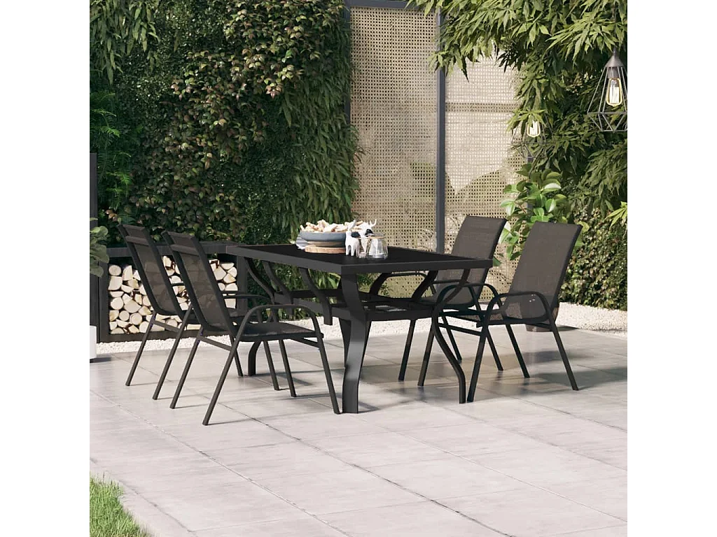 Tavolo da giardino nero 140x70x70 cm Acciaio e vetro