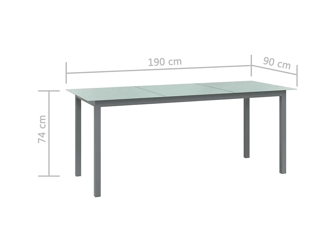 Tuintafel lichtgrijs 190x90x74 cm aluminium en glas