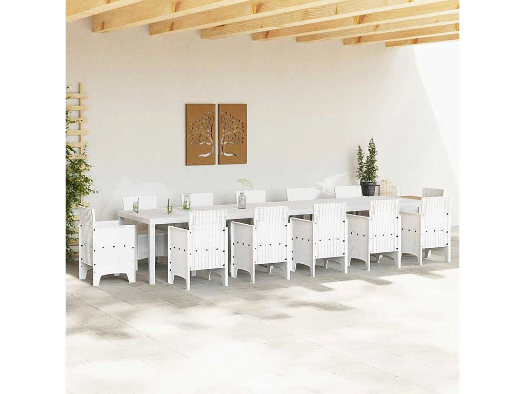 Tavolo da giardino bianco 400 x 100 x 73 cm in polyrattan