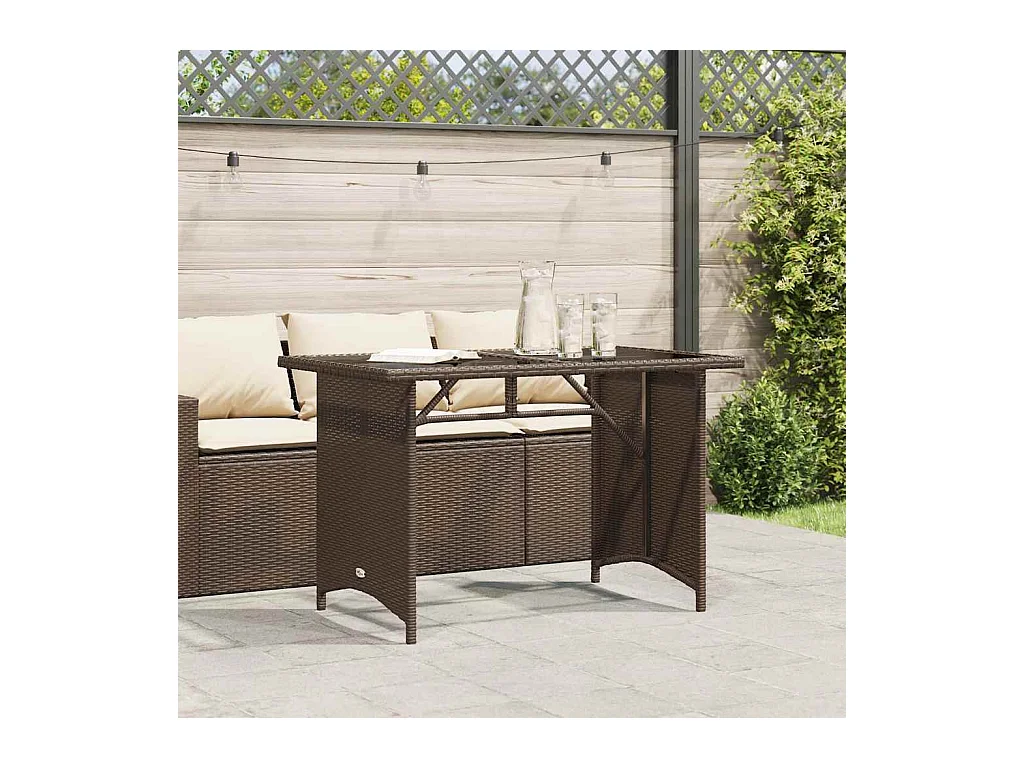 Mesa de jardín con tapa de cristal marrón 110x68x70 cm ratán