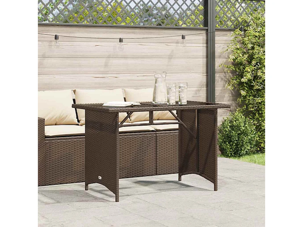 Mesa de jardín con tapa de cristal marrón 110x68x70 cm ratán