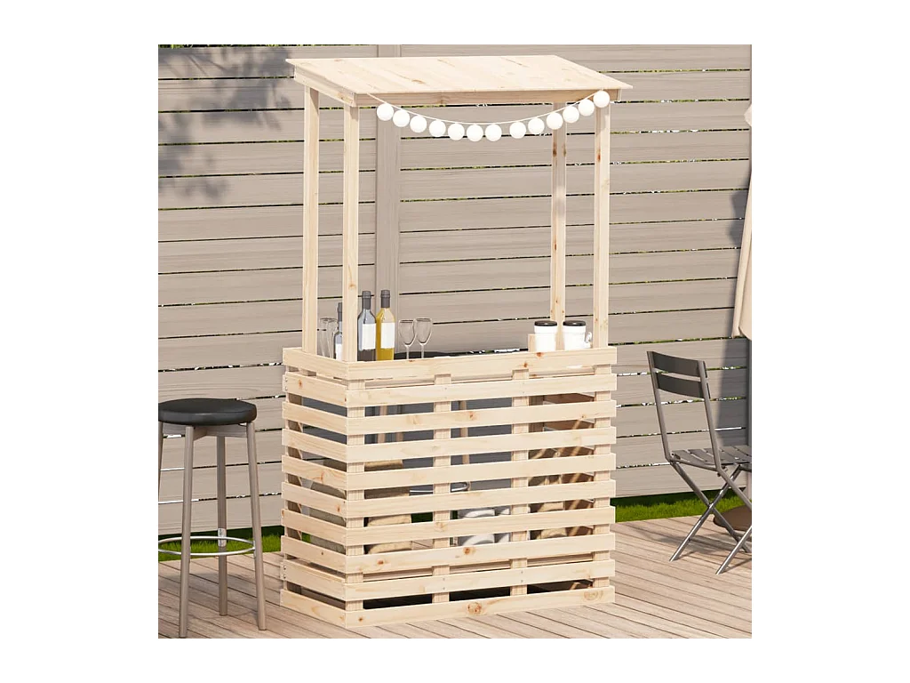 Table de bar d'extérieur et toit 112,5x57x195,5 cm bois massif