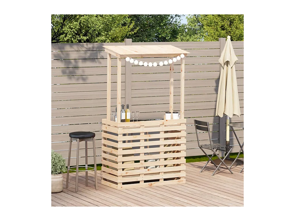 Table de bar d'extérieur et toit 112,5x57x195,5 cm bois massif