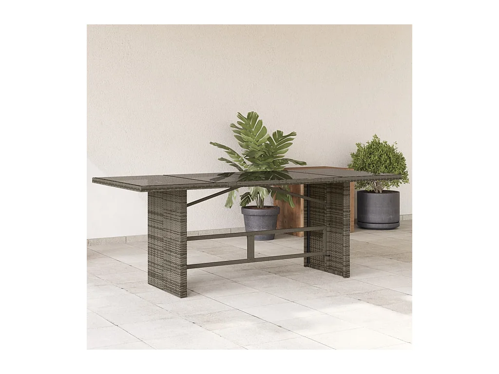 Tuintafel met grijs glazen blad 190x80x74cm geweven hars