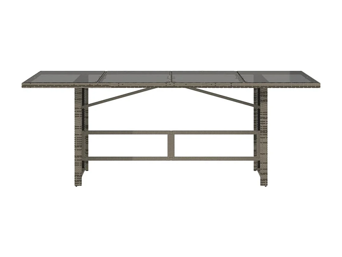 Mesa de jardín con tapa de cristal gris 190x80x74cm resina trenzada