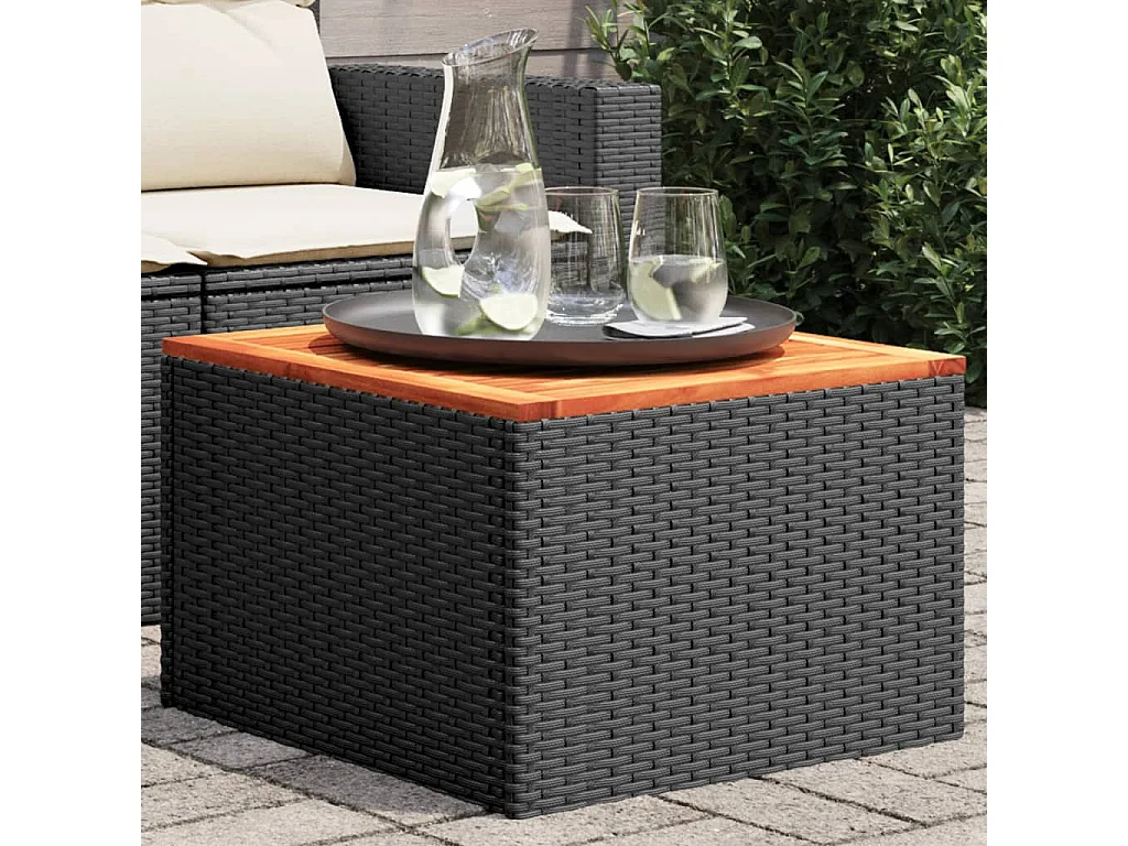 Tavolo da giardino nero 55x55x37 cm in resina intrecciata e legno di acacia