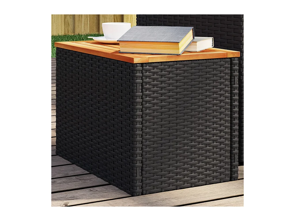 Mesas auxiliares de jardín 2 piezas negras 55x34x37 cm ratán madera maciza