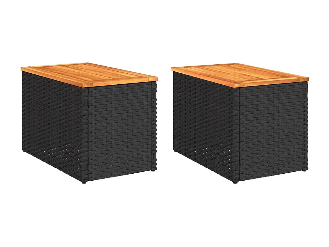 Mesas auxiliares de jardín 2 piezas negras 55x34x37 cm ratán madera maciza