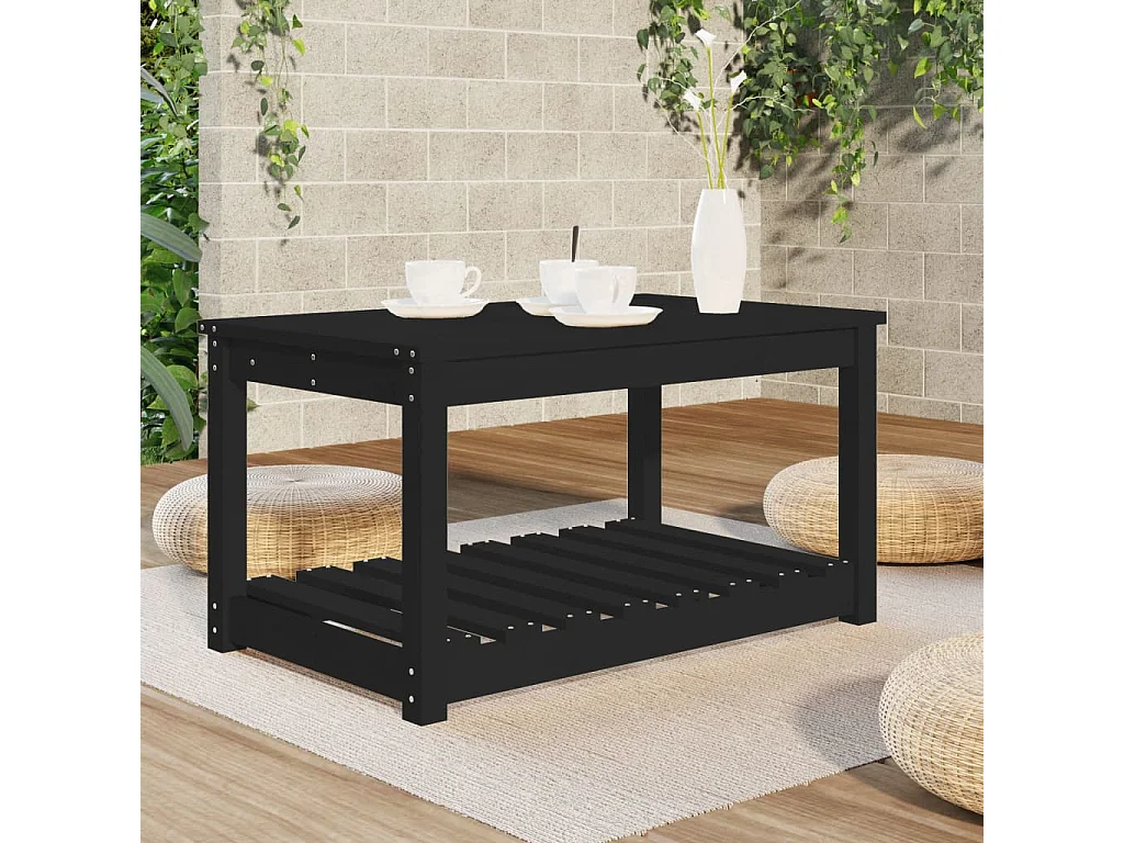 Tavolo da giardino nero 82,5x50,5x45 cm in legno massello di pino