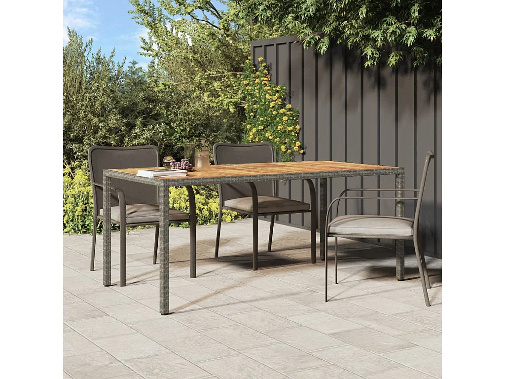 Mesa de jardín 190x90x75 cm Resina mimbre/madera de acacia Gris
