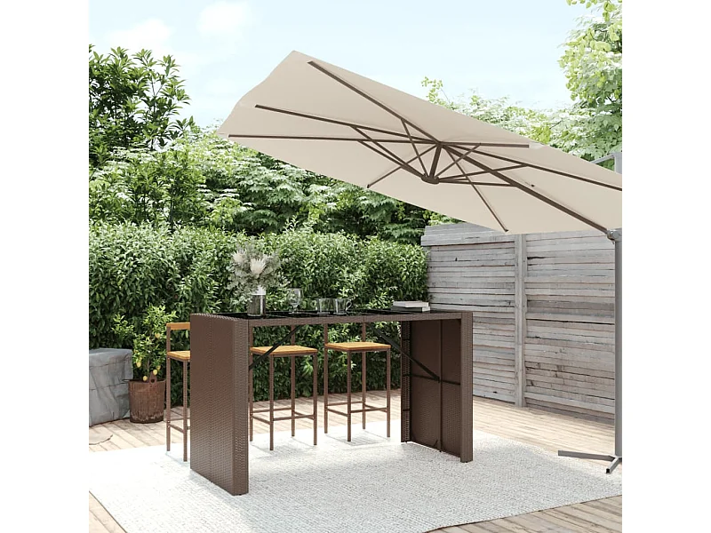 Bartafel met bruin glazen blad 185x80x110 cm polyrotan