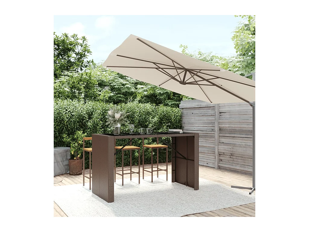 Bartafel met bruin glazen blad 185x80x110 cm polyrotan