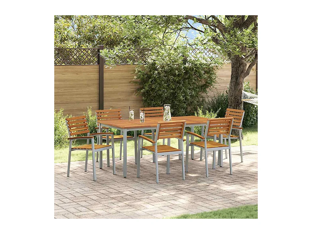 Ensemble de salle à manger pour jardin 7 pcs Gris et marron