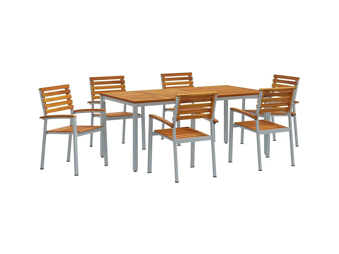 Ensemble de salle à manger pour jardin 7 pcs Gris et marron
