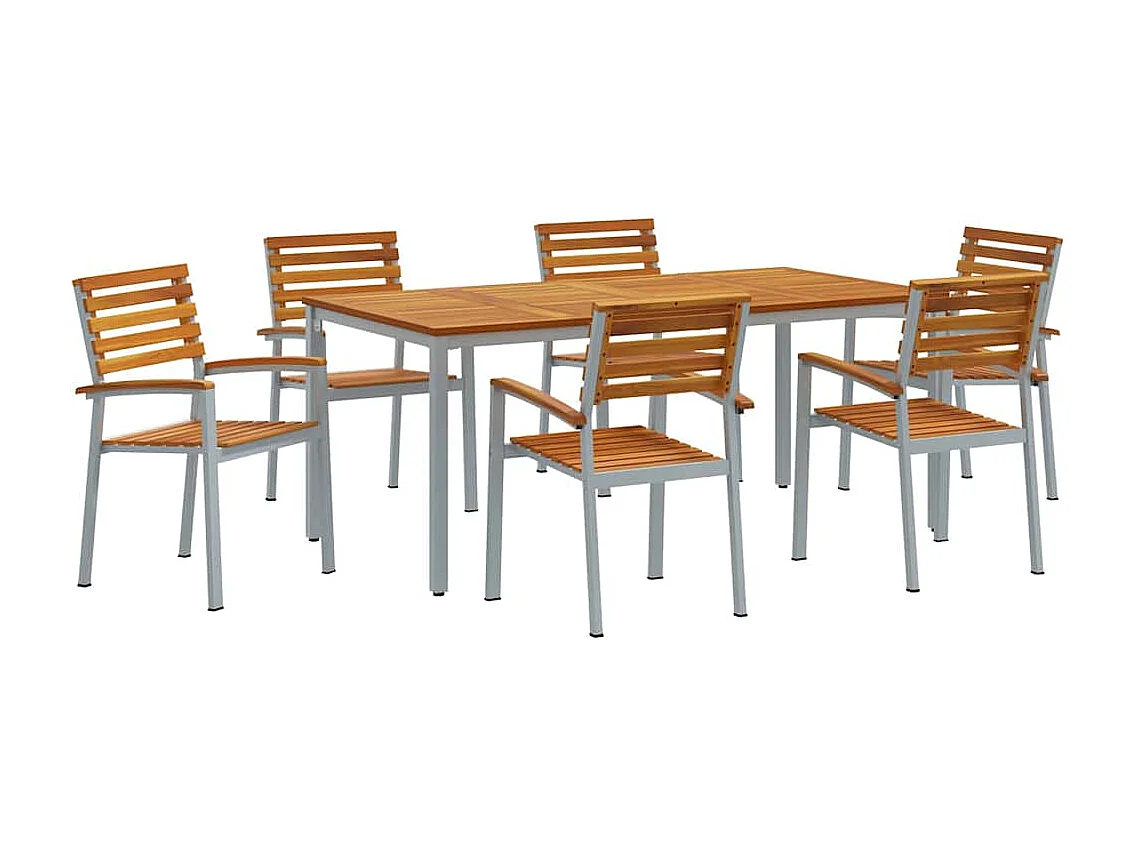 Ensemble de salle à manger pour jardin 7 pcs Gris et marron