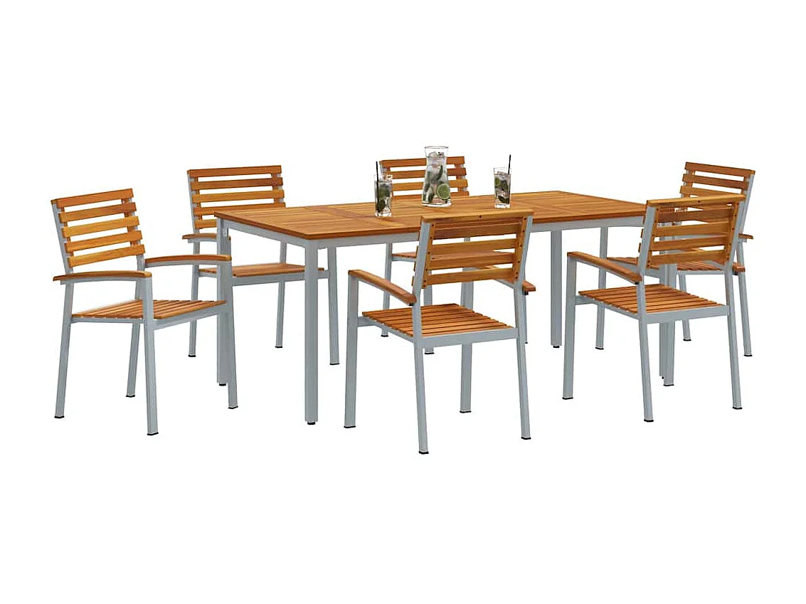 Ensemble de salle à manger pour jardin 7 pcs Gris et marron