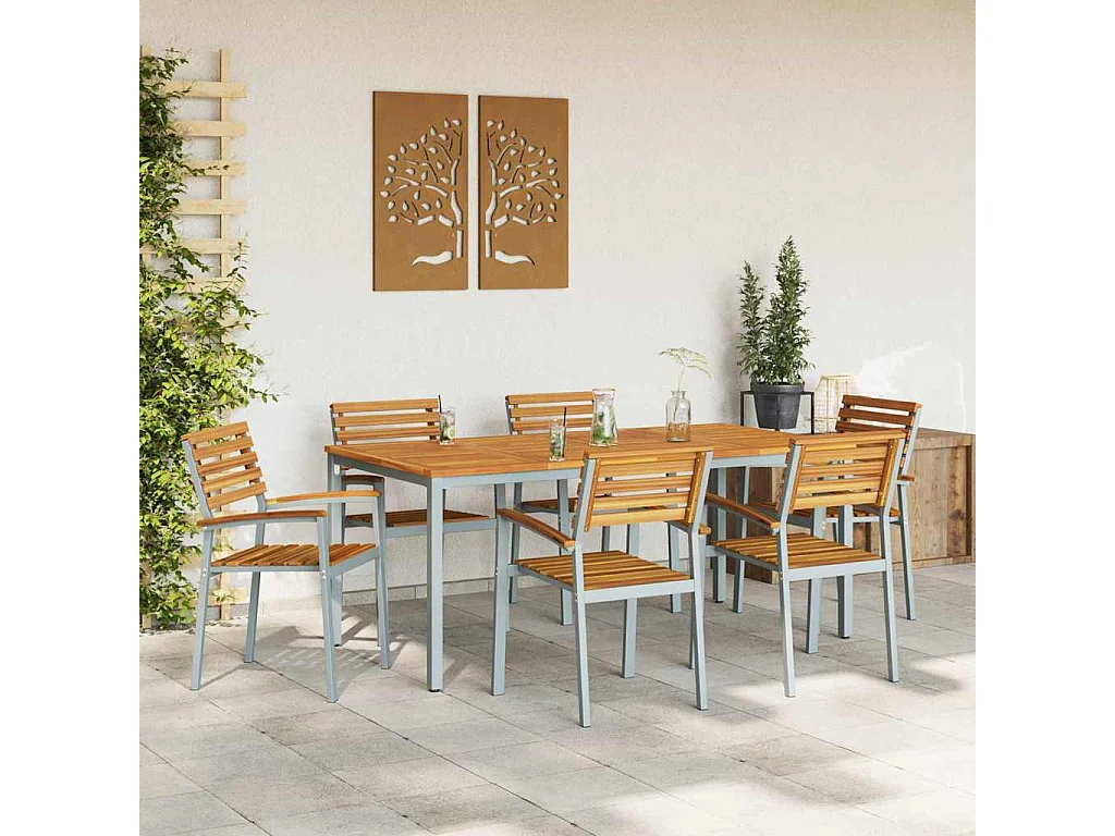 Ensemble de salle à manger pour jardin 7 pcs Gris et marron
