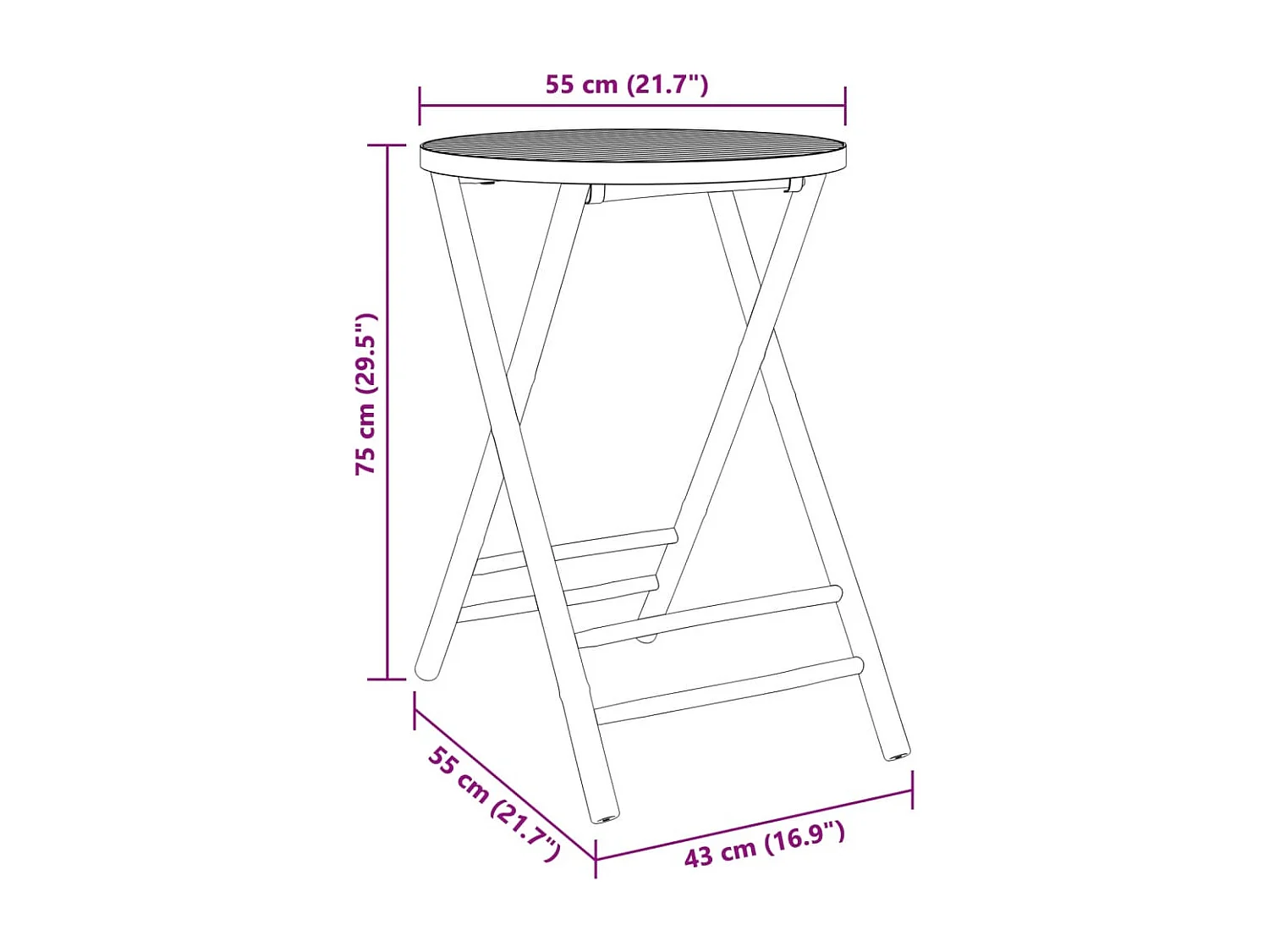 Mesa de jardín plegable Ø55x75 cm bambú