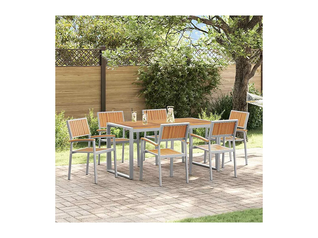 Ensemble de salle à manger pour jardin 7 pcs Gris et marron