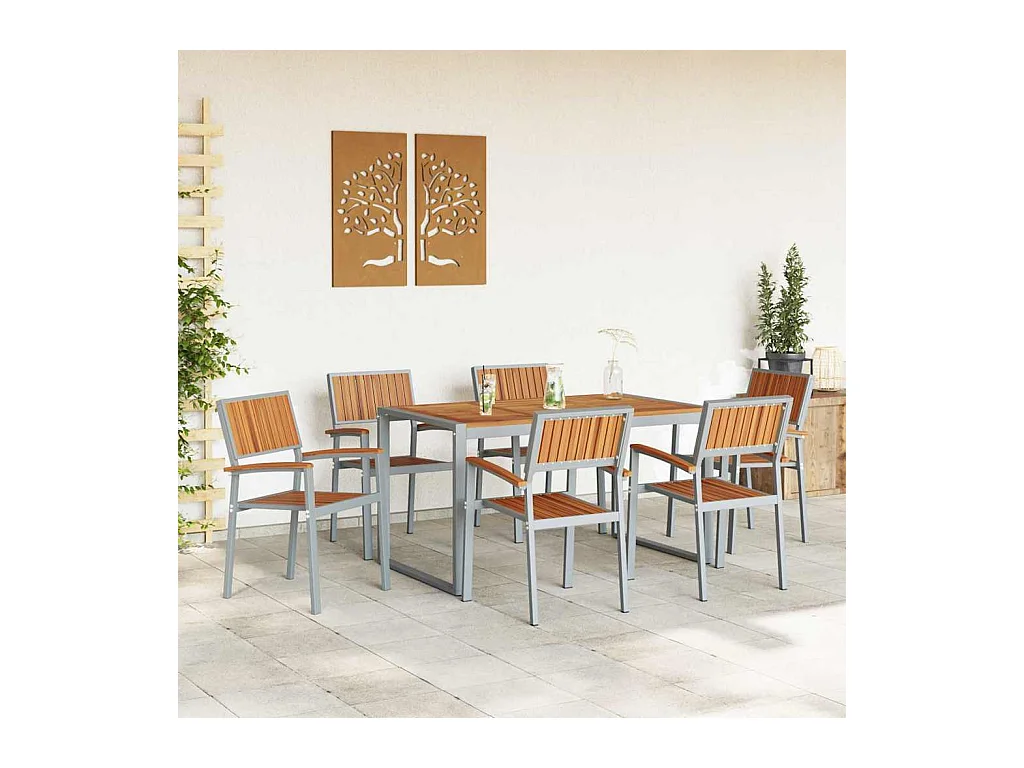 Ensemble de salle à manger pour jardin 7 pcs Gris et marron