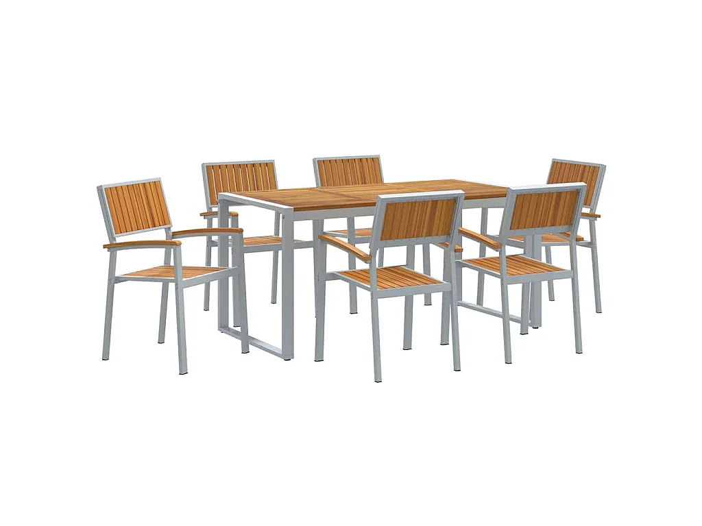Set da pranzo da giardino 7 pezzi grigio e marrone
