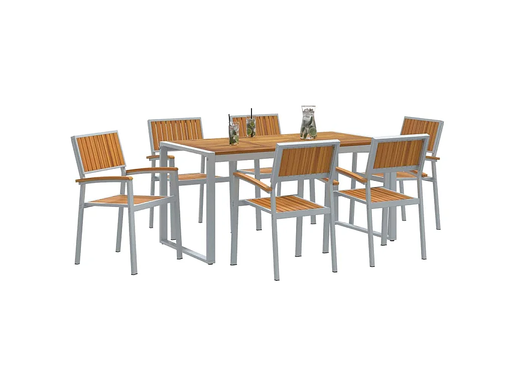 Set da pranzo da giardino 7 pezzi grigio e marrone
